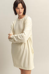 Cream Long Sleeve Oversized Sweatshirt Mini Dress