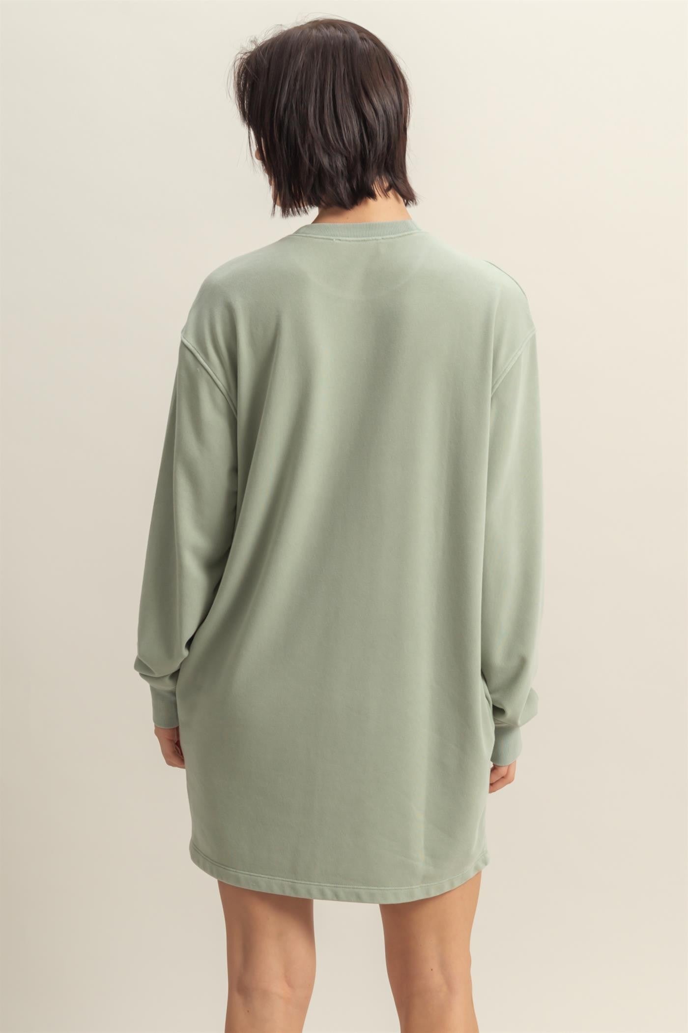 Sage Long Sleeve Oversized Sweatshirt Mini Dress