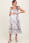 Grey Blue Floral Shoulder Tie Maternity Midi Dress