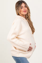 Cream Pullover Knit Hoodie