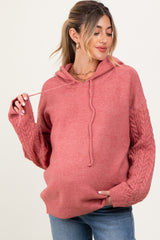 Coral Knit Braided Sleeve Maternity Hoodie
