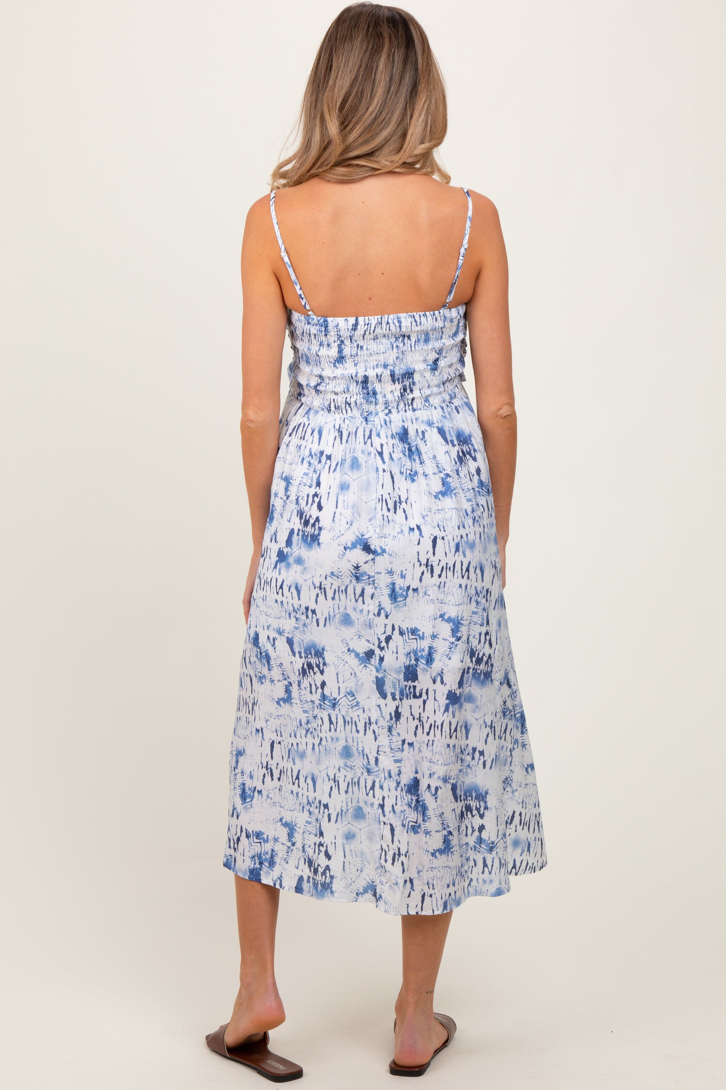 Blue Adjustable Strap Tie Front Maternity Midi Dress