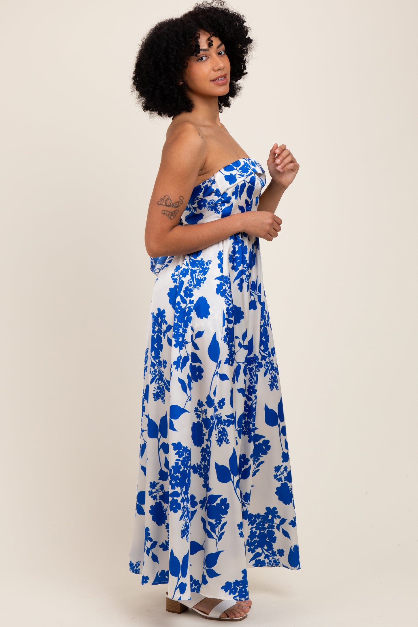 Blue Strapless Back Tie Maxi Dress