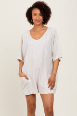 Beige Stripe Dolman Sleeve Linen Blend Maternity Romper