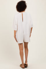 Beige Stripe Dolman Sleeve Linen Blend Romper
