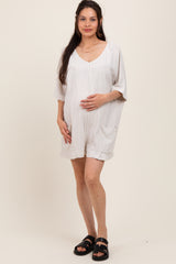 Beige Stripe Dolman Sleeve Linen Blend Maternity Romper