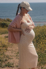 Ivory Floral Pointelle Knit Maternity Midi Dress