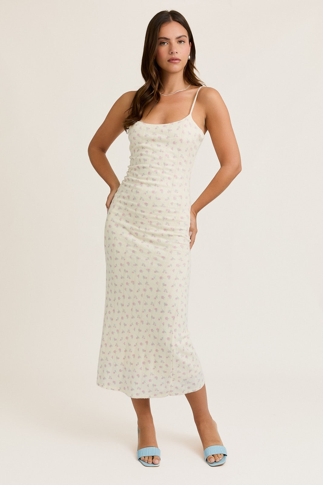 Ivory Floral Pointelle Knit Maternity Midi Dress