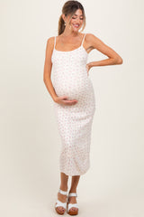 Ivory Floral Pointelle Knit Maternity Midi Dress