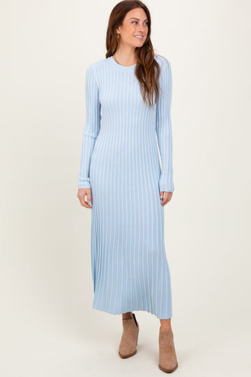 Light Blue Thick Ribbed Knit Maxi Sweater Dress