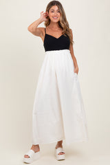 Cream Colorblock Open Tie Back Maternity Maxi Dress