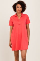 Coral Basic Polo Maternity Dress