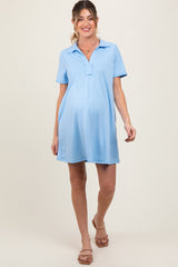 Blue Basic Polo Maternity Dress
