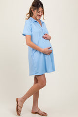 Blue Basic Polo Maternity Dress