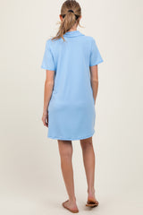 Blue Basic Polo Maternity Dress