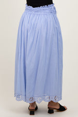Periwinkle Smocked Waist Eyelet Lace Hem Maternity Maxi Skirt