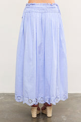 Periwinkle Smocked Waist Eyelet Lace Hem Maxi Skirt