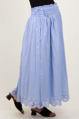 Periwinkle Smocked Waist Eyelet Lace Hem Maternity Maxi Skirt