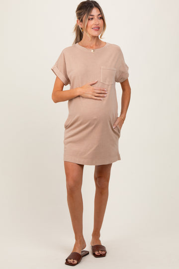 Light Taupe Maternity Mini T-Shirt Dress
