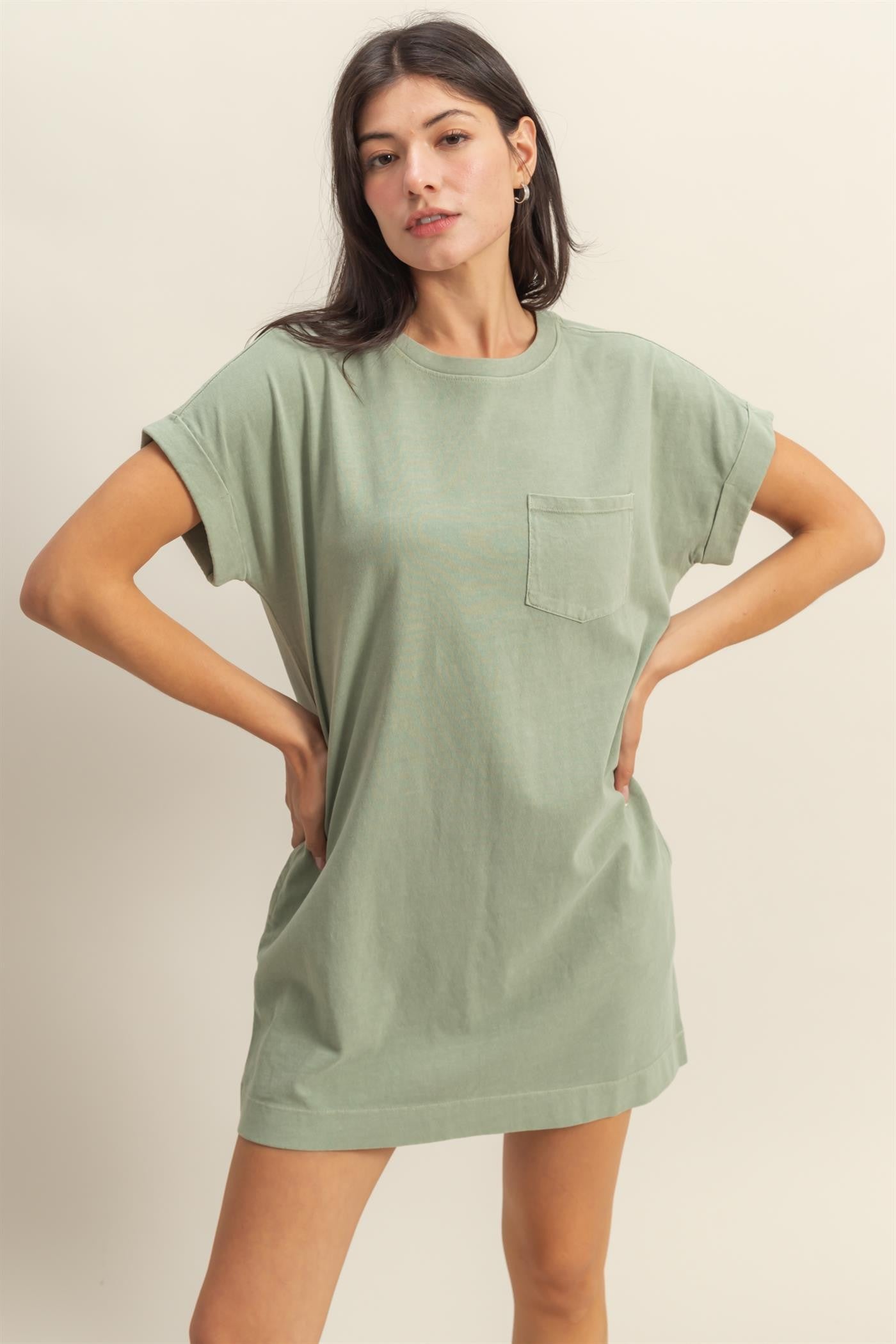 Light Olive Maternity Mini T-Shirt Dress