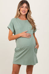 Light Olive Maternity Mini T-Shirt Dress