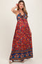 Rust Floral Colorblock Halter Tie Back Maternity Maxi Dress