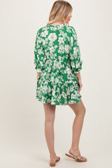 Green Floral Deep V-Neck Mini Dress