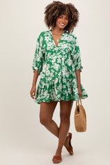 Green Floral Deep V-Neck Maternity Mini Dress