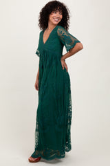 Green Lace Mesh Overlay Maxi Dress