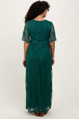 Green Lace Mesh Overlay Maxi Dress