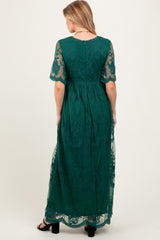 Green Lace Mesh Overlay Maternity Maxi Dress