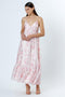 Pink Floral Satin Ruffle Hem Maxi Dress
