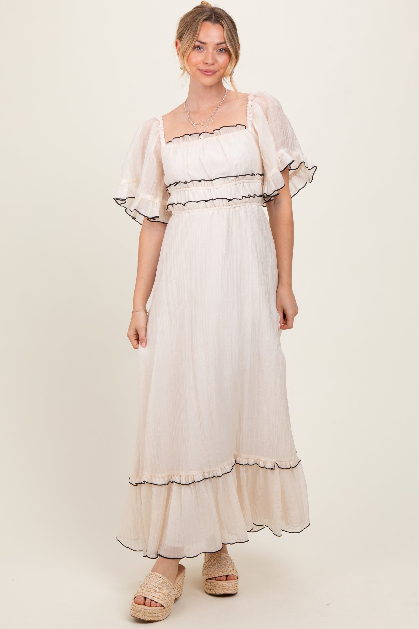 Cream Wide Sleeve Maxi Dress