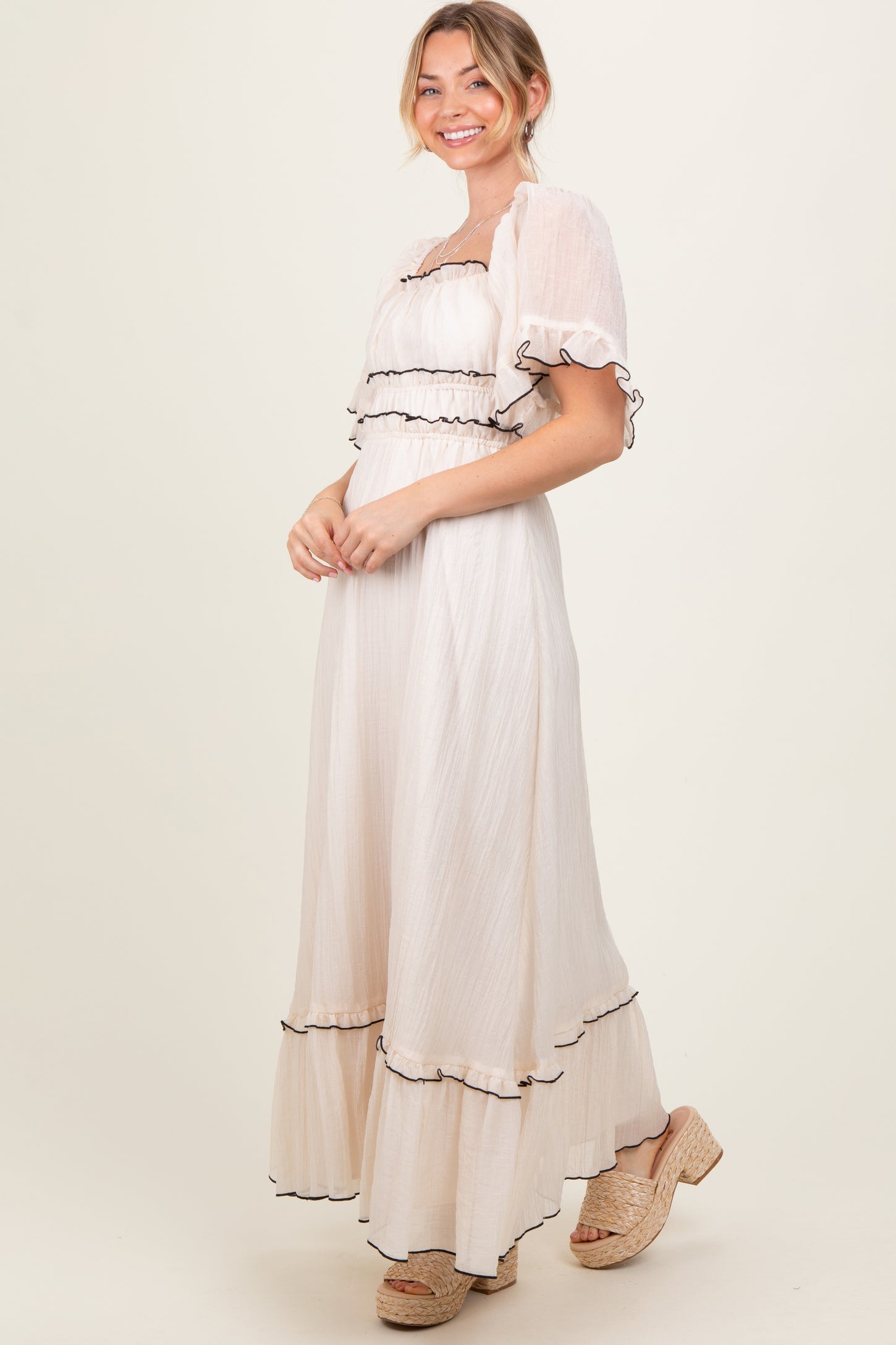 Cream Wide Sleeve Maxi Dress