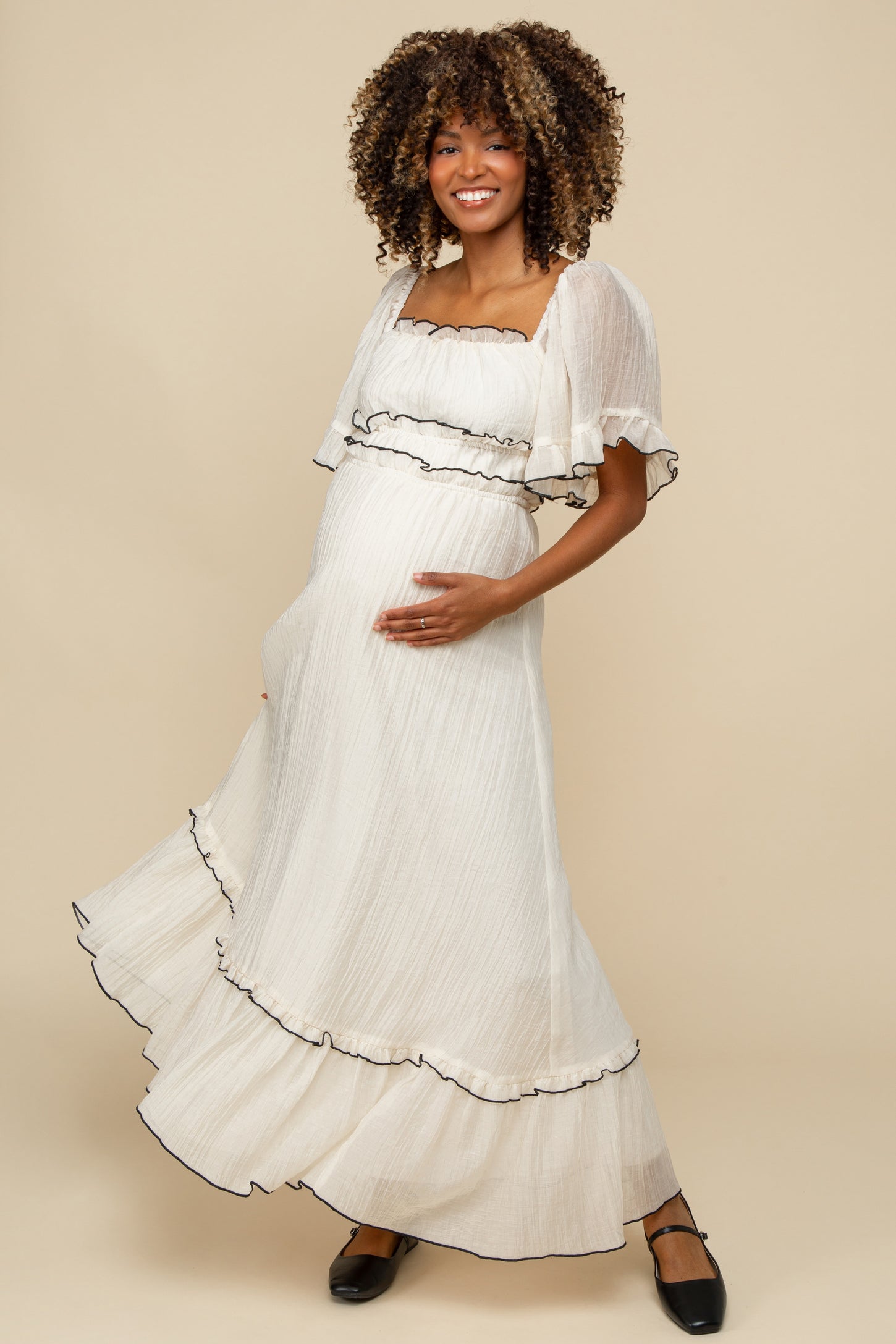 Cream Wide Sleeve Maternity Maxi Dress