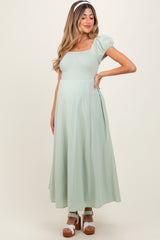 Mint Square Neck Smocked Top Criss Cross Back Tie Maternity Maxi Dress