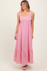 Red Scrunch Strap Back Tie Ruffle Maternity Maxi Dress