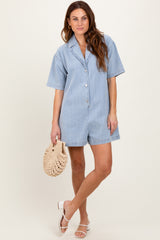 Blue Denim Striped Short Sleeve Romper