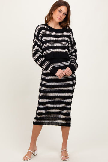 Black/Cream Long Sleeve Crop Top Midi Skirt Maternity Set