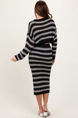Black/Cream Long Sleeve Crop Top Midi Skirt Set