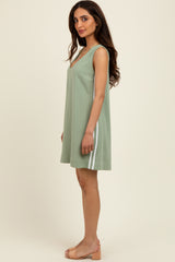Light Olive Sleeveless Striped A-Line Mini Dress