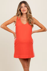 Coral Sleeveless Striped A-Line Maternity Mini Dress