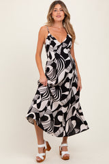 Black Geometric Print Sleeveless Maternity Maxi Dress