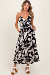 Black Geometric Print Sleeveless Maternity Maxi Dress