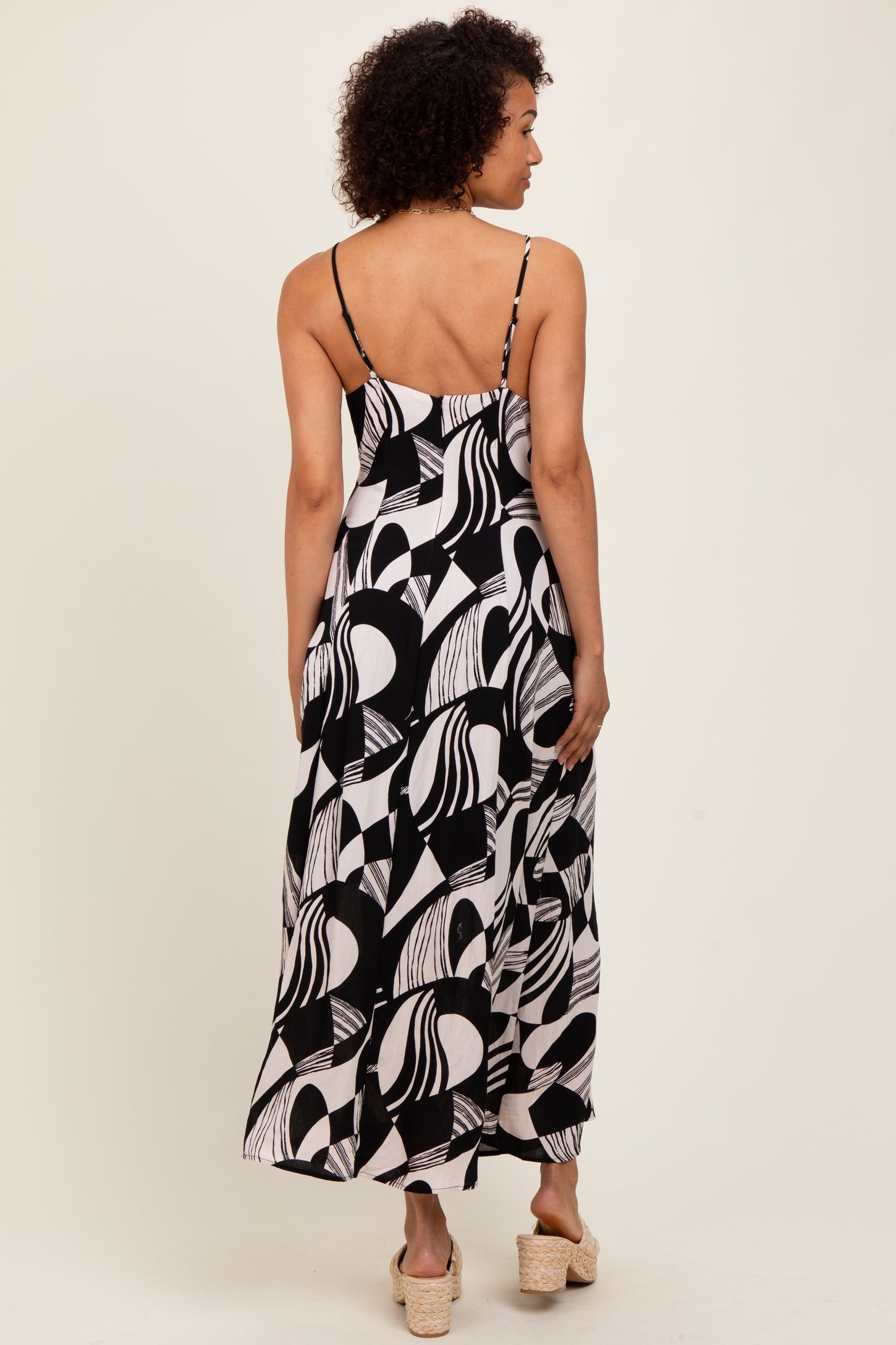 Black Geometric Print Sleeveless Maxi Dress