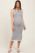 White Striped Knit Sleeveless Ruffle Hem Maternity Midi Dress