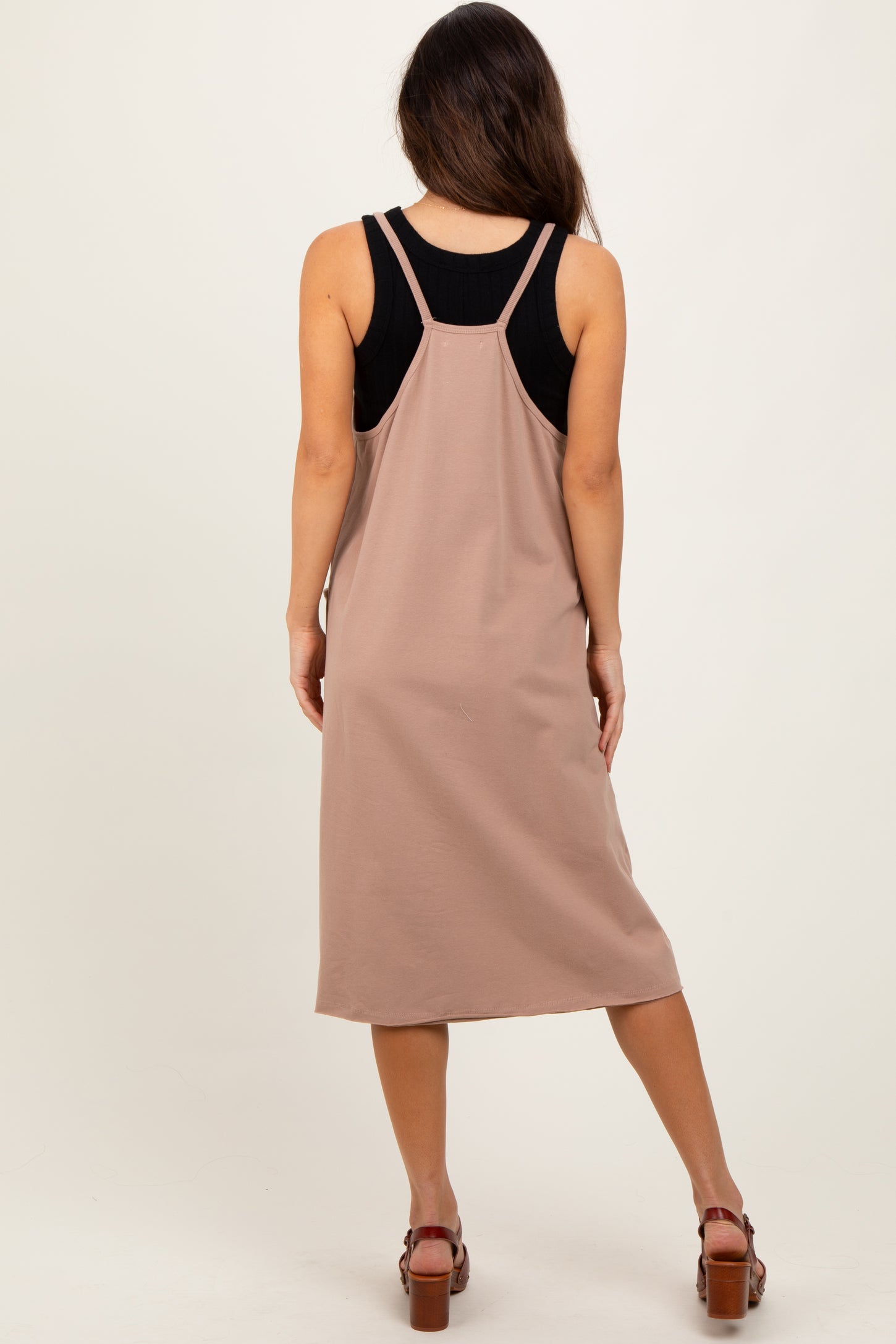 Taupe Knit V-Neck Cami Midi Dress