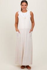 Cream Linen Mixed Overall Maternity Midi Dress