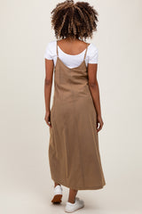 Olive V-Neck Overall Maternity Midi Dress