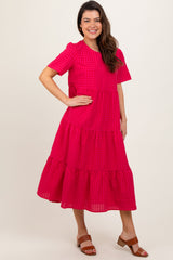 Fuchsia Short Sleeve Tiered Midi Dress